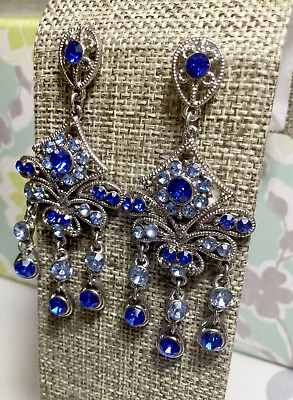 #ad #ad Beautiful Blue Crystal Chandelier Womens Earrings Silver Tone Quality Austrian $12.33