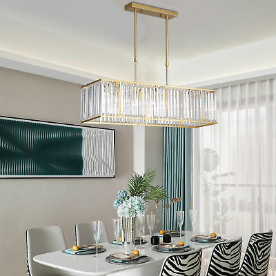 #ad Crystal Rectangular Chandelier Ceiling Light LED Living Room Pendant Lamp Modern $88.35