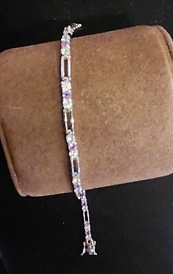 #ad Gemstones 925 Sterling Silver Tennis Style Bracelet $35.95