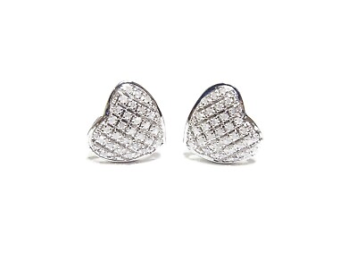 #ad Ladies 10k White Gold Heart Shaped Diamond Stud Earrings .22ct $180.00