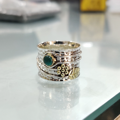 #ad Green Turquoise Spinner Ring 925 Sterling Silver Christmas Day Ring VS 653 $13.99