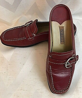 #ad Borelli Women#x27;s Size 7.5 Red Leather Loafers Mules Slides Buckle RARE Size 7.5M $15.00