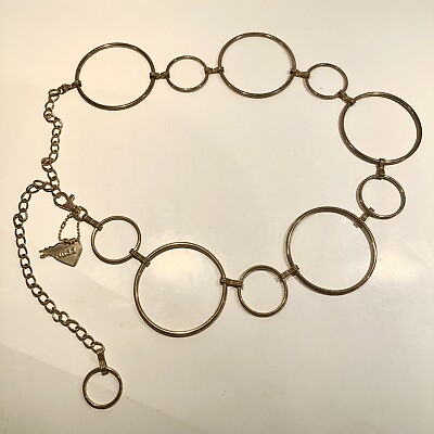 #ad MUDD Brass Hoop Chain Belt Fits 30” 40” Waist Large Circles Hippie Boho Style $19.50