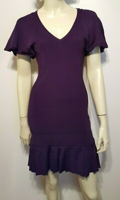 #ad Karen Millen England Dress Purple Pleated Short Sleeve Stretch Mini Dress Sz 2 $45.00