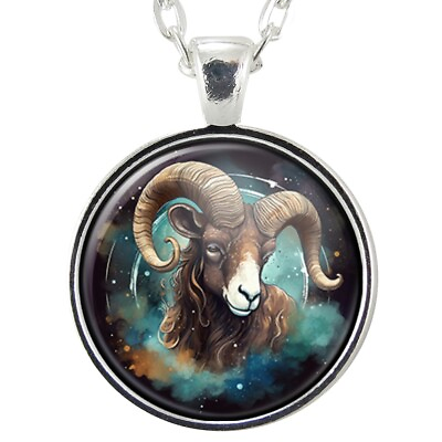 #ad Aries Ram Zodiac Pendant Necklace Handmade Astrological Sign Art $17.50
