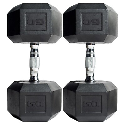 #ad CAP Barbell Rubber Coated Hex 60lb Dumbbells Set of 2 Black Weight Barbell Pairs $189.98