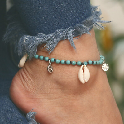 #ad Thread Shell Conch Turquoise Beaded Ankle Chain $9.99