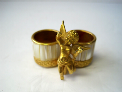 #ad Miniature Enamel Gold Brass Angel 2 Place Candle Holder 2quot; x 1.5quot; x1.5quot; $7.90