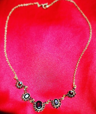 #ad Garnet choker Necklace vintage gold plated RB AU $225.00