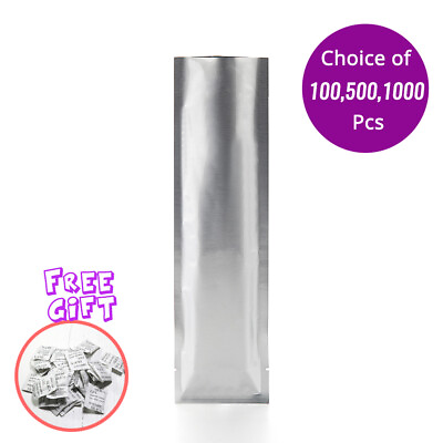 #ad 2.25x10.5in Silver Aluminium Mylar Glossy Open Top Powder Pouch w Desiccant $224.42
