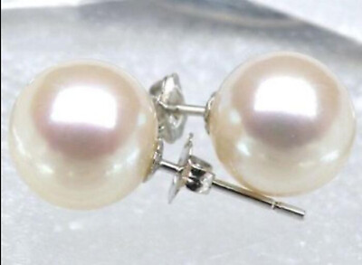 #ad AAA Japanese Akoya Cultured Round Pearl 8 9mm 14K White Gold Stud Earring $39.99