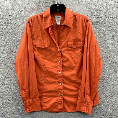 #ad CHICOS Shirt Womens Size 1 Medium Button Up Blouse Top Long Sleeve Rust* $11.95