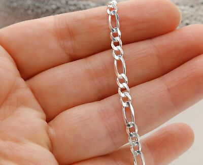 #ad Silver Figaro Bracelet Solid Curb 6 inch Childrens Small Wrist 925 Sterling NEW GBP 12.74