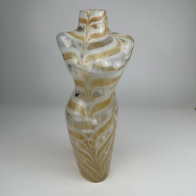 #ad Vintage Murano Pulled Feather Glass Female Torso Glass Vase Beige amp; White Swirl $229.95