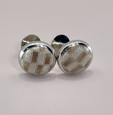 #ad Vintage fixed geometric round mens cufflinks gold and beige fabric 7 8quot; $12.48