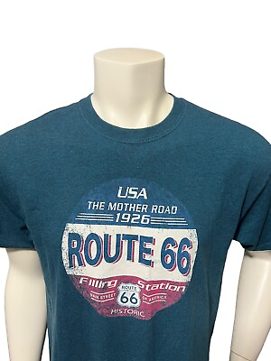 #ad Route 66 The Mother Road USA Mens Shirt Size Large Blue Casual Short Sleeve Logo $16.99