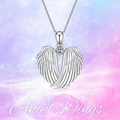 #ad Silvery Angel Wings Feather Fashion Pendant Necklace Women Creative Unique Gift $9.98
