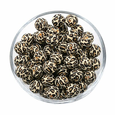 #ad 10Pcs 12mm Leopard Round Silicone Bead Loose Beads Silicone Beads $5.50