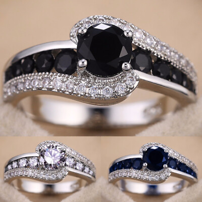 #ad 3 Colors Cubic Zircon Rings Fashion Women 925 Silver Wedding Jewelry Sz 6 10 C $3.37