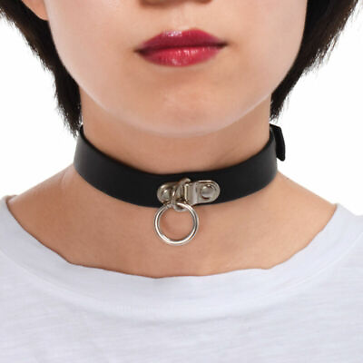 #ad Gothic Lolita Punk PU Leather Choker Harajuku Iron Ring Necklace With Buckle $7.99