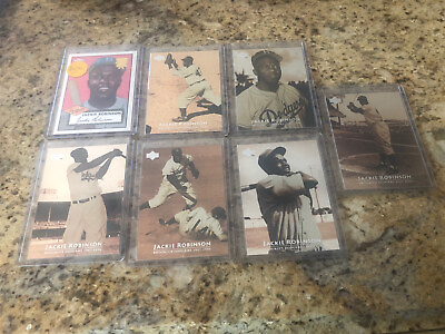 #ad JACKIE ROBINSON 7 CARD LOT TOPPS CHROME REPRINT UPPER DECK HISTORY CARDS $15.00