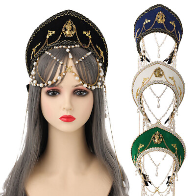 #ad Renaissance Tudor Women Hood with Beads Chain Tiara Headpiece Show French Style $22.99