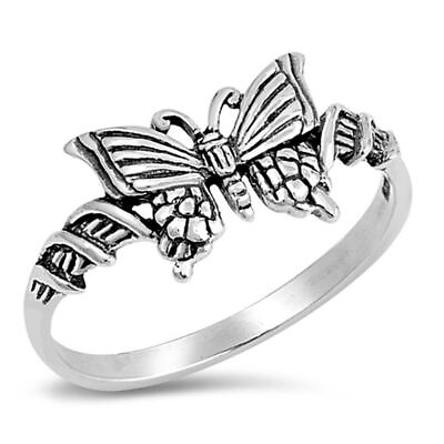 #ad Sterling Silver Woman#x27;s Unique Butterfly Ring Unique 925 Band 9mm Sizes 3 13 $11.59