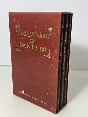 #ad God#x27;s Wisdom for Daily Living Box Set of 3 Leather Gilded Gold Page Edge Vintage $26.95