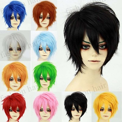 #ad 23 Colors Short Cosplay Hair Wig Fluffy Straight Hair Wig Women Mens Anime Party $15.58