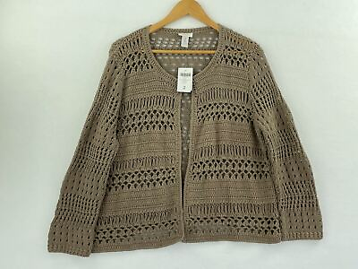 #ad Chicos 2 Cardigan Sweater Crochet 3 4 Sleeve Brown Womens NWT B39 08 $27.89