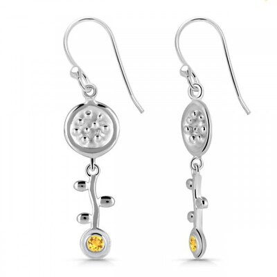 #ad Citrine Round Faceted Cut Stone 925 Sterling Light Weight Silver Jewelry Earring $12.36