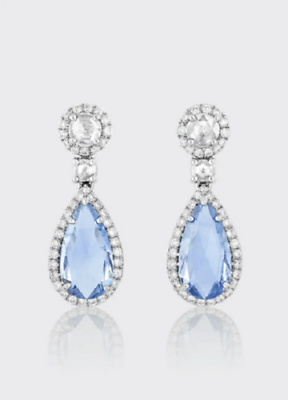 #ad Attractive Pear Transparent Blue amp; White Gemstone Drop Bridal Silver Earrings $160.00