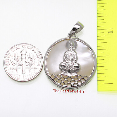 #ad 24mm White Mother of Pearl Solid Sterling Silver .925 Kuan Yin Pendant TPJ $49.95