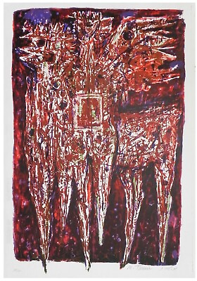#ad Moshe Tamir: Man with Horses Israeli Jewish Lithograph Modern Expressionism $200.00