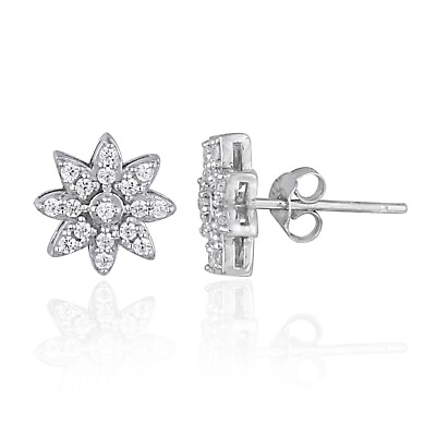 #ad Sterling Silver Cubic Zirconia Flower Stud Earrings $12.99