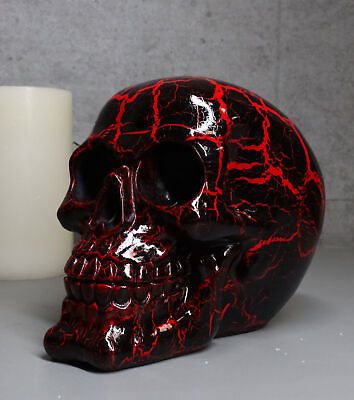 #ad Red Lightning Thunder Bolt Punk Rock Black Skull Figurine Ossuary Macabre Art $21.99