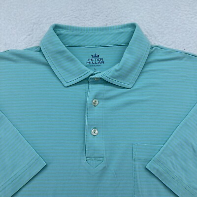 #ad Peter Millar Shirt Mens Blue Stripe Seaside Wash Golf Polo Large $22.45