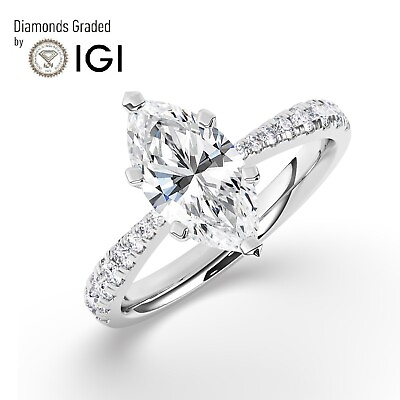 #ad Marquise Solitaire 18K White Gold Engagement Ring 2 ct Lab grown IGI Certified $2067.20