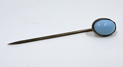 #ad Vintage Blue Glass Oval Cabochon Gold Tone Fashion Lapel Stick Pin Tie $15.99