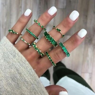 #ad Women Cubic Zirconia Ring Green Crystal Rings Party Lady Engagement Jewelry 1Pc $17.49