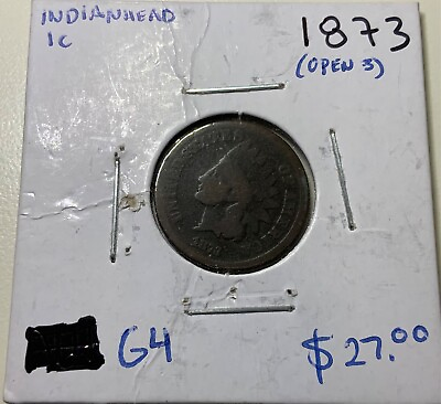 #ad 1873 United States Indian Head Penny 1c Open 3 $27.00