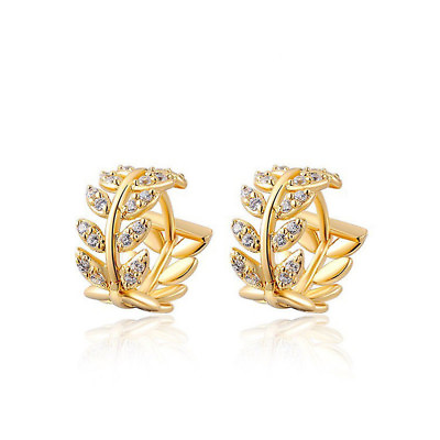 #ad Women Leaf Crystals Hoop Huggie Earrings Dangle Rhinestone Ear Studs Earring $2.69