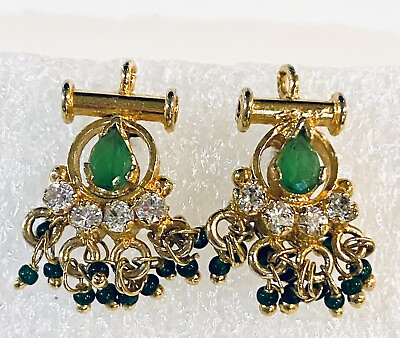 #ad Chandelier Earrings Gold Tone Emerald Green Clear Rhinestone Post $11.99