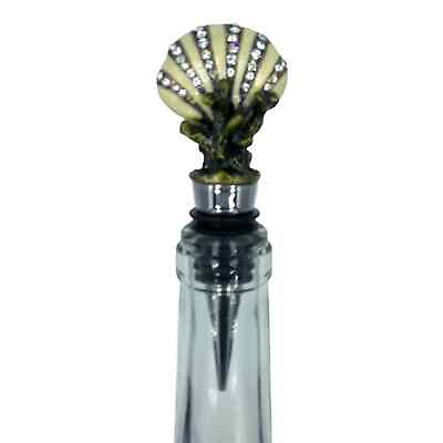 #ad Bejeweled Shell Wine Bottle Stopper Enameled Pewter with Rhinestones Nautical $24.00
