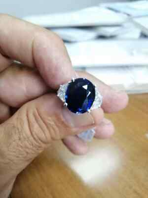 #ad Fabulous Royal Blue Oval Cut 6.20CT Natural Sapphire With Two Fancy CZ Fine Ring $220.00