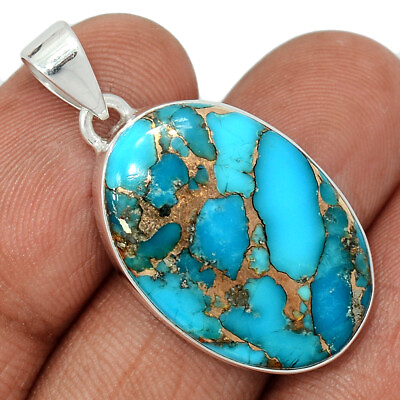 #ad Composite Copper Blue Turquoise 925 Sterling Silver Pendant Jewelry CP22689 $20.99