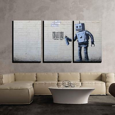 #ad wall26 Banksy Street Art Robot Canvas Art Wall Decor 24quot;x36quot;x3 Panels $89.99