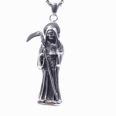 #ad Silver Color Stainless Steel Holy Saint Death Santa Muerte Skull Biker Pendant $9.99