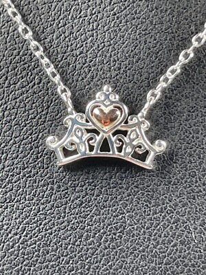 #ad DISNEY PRINCESS 925 STERLING SILVER TIARA ROSE GOLD HEART NECKLACE 16 18quot; 3835 $19.43