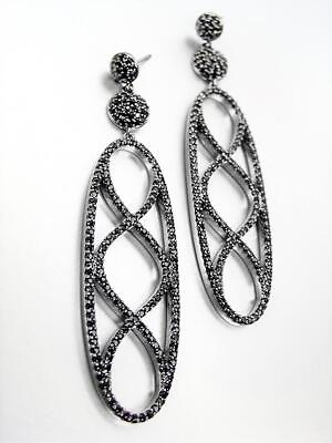 #ad EXQUISITE Black Crystals Lattice Elongated Oval Chandelier Dangle Earrings $39.99